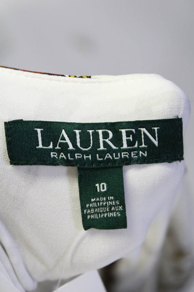 Lauren Ralph Lauren Womens 3/4 Sleeve V Neck Chain Print Dress White Brown 10