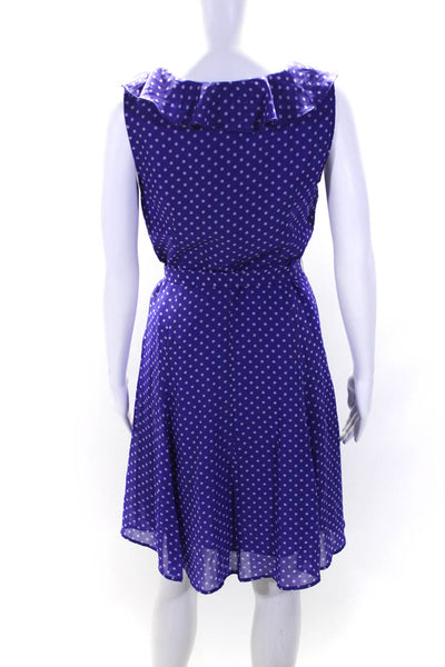 Donna Karan New York Womens Ruffled Polka Dot Belted Dress Purple Size 4
