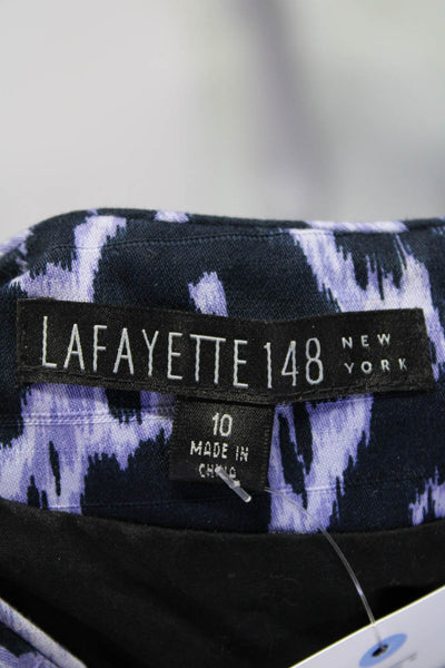 Lafayette 148 New York Womens Back Zip V Neck Leopard Print Dress Purple Navy 10