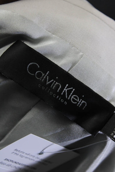 Calvin Klein Womens Wool Single Breasted Notched Lapel Blazer Beige Size 44