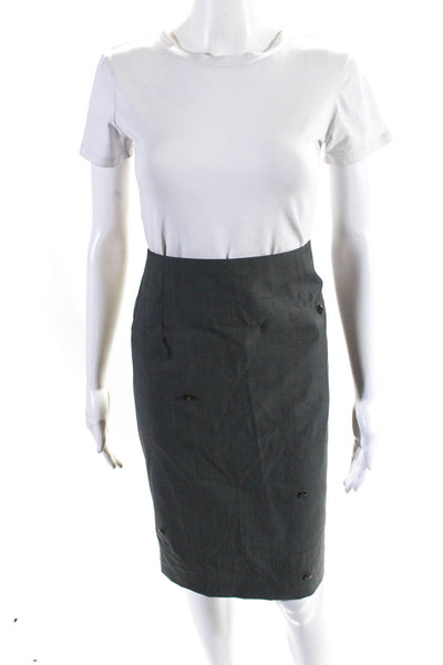 Marlowe Womens Wool Back Zip Embellished Pencil Skirt Green Size 46