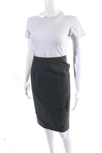 Marlowe Womens Wool Back Zip Embellished Pencil Skirt Green Size 46