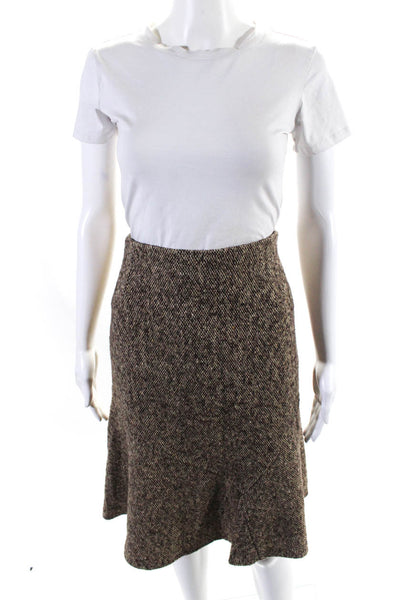 Max Mara Womens Wool Flounce Hem Midi Trumpet Skirt Brown Size 12