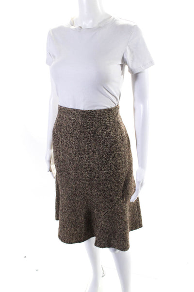 Max Mara Womens Wool Flounce Hem Midi Trumpet Skirt Brown Size 12