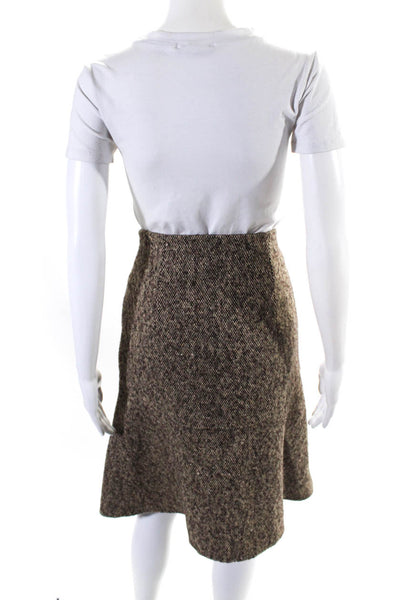 Max Mara Womens Wool Flounce Hem Midi Trumpet Skirt Brown Size 12