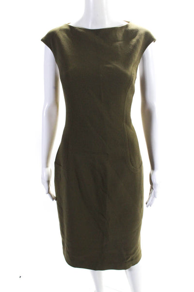 Michael Kors Womens Boat Neck Sleeveless Slit Sheath Dress Olive Size M