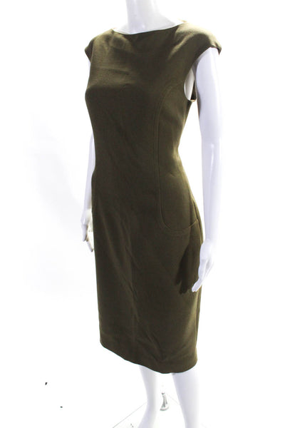 Michael Kors Womens Boat Neck Sleeveless Slit Sheath Dress Olive Size M