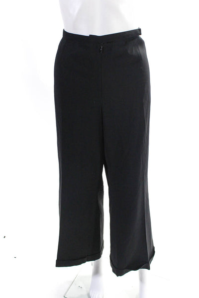 Marlowe Womens Wool Front Zip Wide Leg High Rise Dress Pants Black Size 46/12