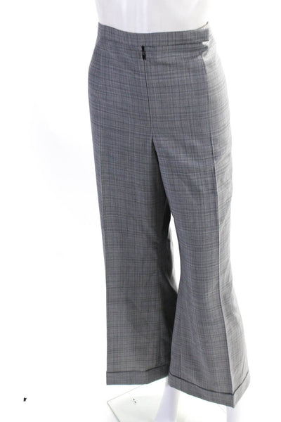 Marlowe Womens Wool Front Zip Wide Leg High Rise Plaid Dress Pants Gray Size 44