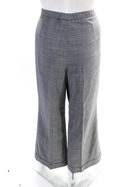Marlowe Womens Wool Front Zip Wide Leg High Rise Plaid Dress Pants Gray Size 44