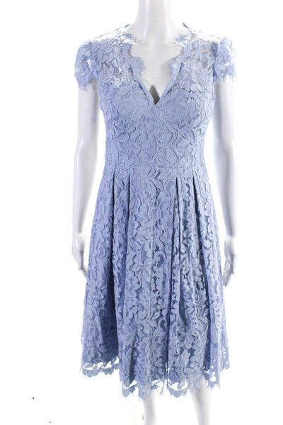 Eliza J Womens Short Sleeve Sweetheart Lace Pleated A Line Dress Blue Size 2