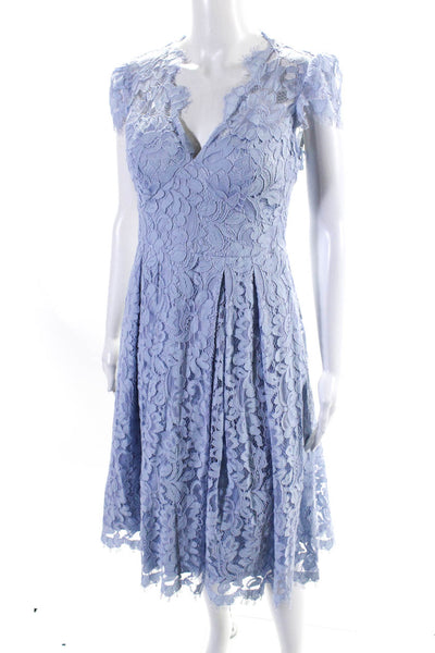 Eliza J Womens Short Sleeve Sweetheart Lace Pleated A Line Dress Blue Size 2