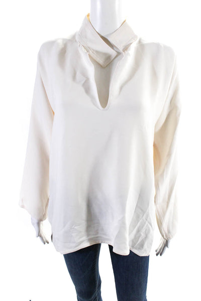 Sofie D Hoore Womens Silk Long Sleeve V Neck Collared Blouse Cream Size 40