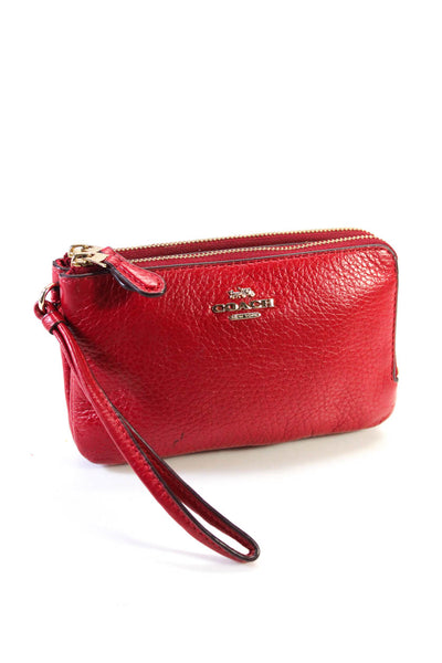 Coach Womens Leather Double Zip Wristlet Wallet Red Size S