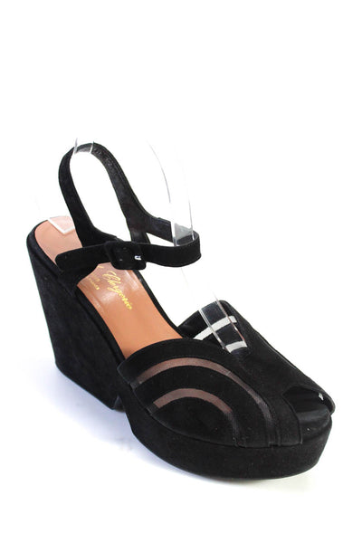 Robert Clergerie Womens Suede Platform Ankle Strap Sandals Black Size 8.5
