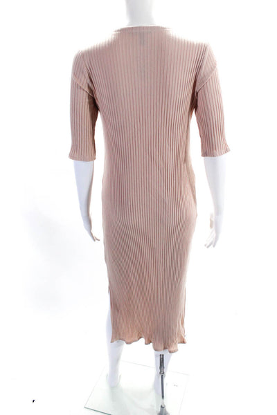 Eileen Fisher Women's V-Neck Short Sleeves Ribbed Midi Dress Beige Size XXS