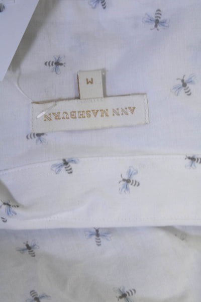 Ann Mashburn Womens White Cotton Bee Print Henley Long Sleeve Blouse Top Size M
