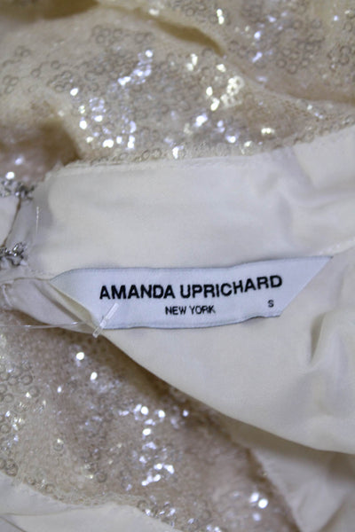 Amanda Uprichard Womens Cream Sequins High Neck Sleeveless Blouse Top Size S