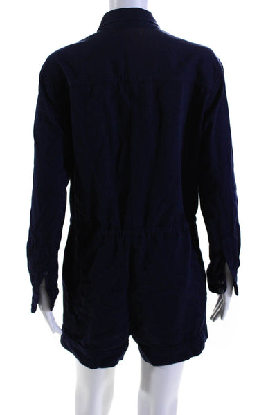 Xirena Womens Navy Blue Cotton Collar Button Down Long Sleeve Romper Size XS