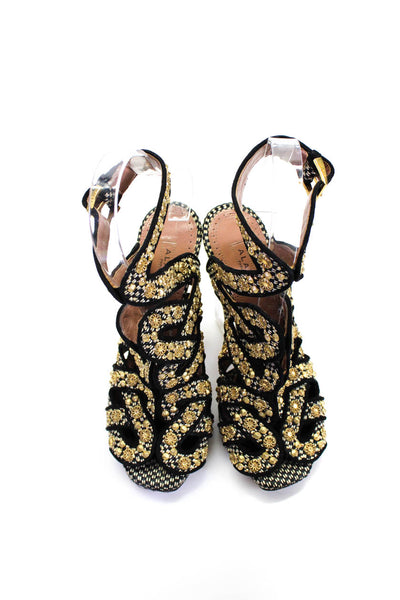 Alaia Womens Metallic Strappy Open Toe Ankle Strap Heels Black Size 35 5