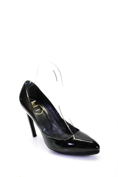 Roger Vivier Womens Patent Leather Duochrome Slip On Heels Pumps Green Size 36 6