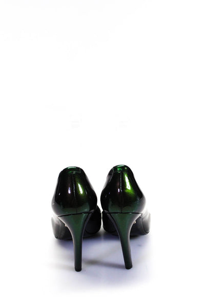 Roger Vivier Womens Patent Leather Duochrome Slip On Heels Pumps Green Size 36 6