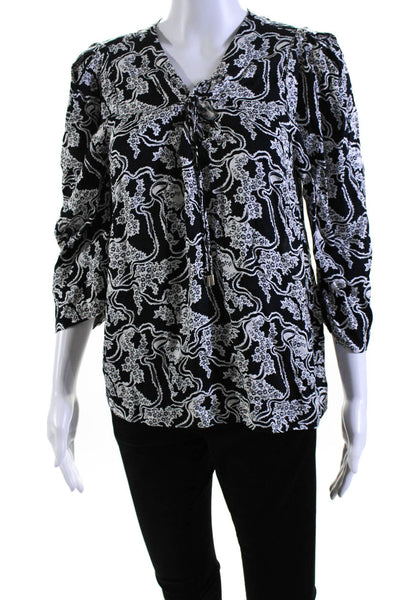 Ba&Sh Womens Floral Print Lace Up Long Sleeve Pullover Blouse Top Black Size 2