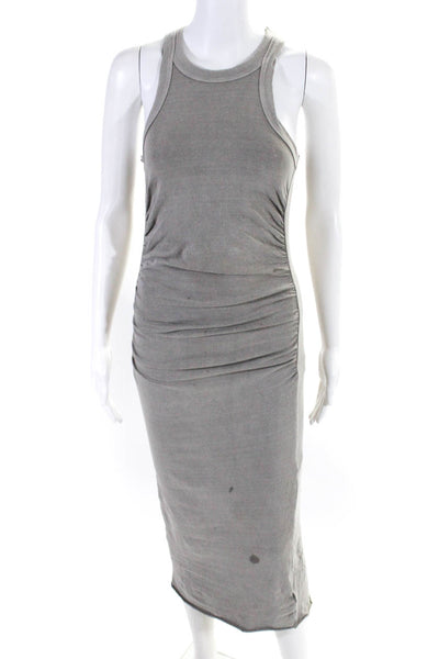 James Perse Womens Sleeveless Crew Neck Ruched Tank Dress Gray Cotton Size 1