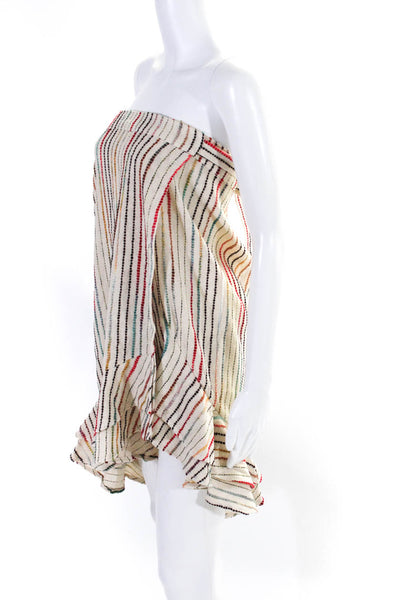 Tularosa Womens Striped Collared Sleeveless Wrap Dress Beige Size XS