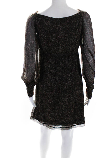 Gianni Bini Womens Chiffon V-Neck Long Sleeve Empire Waist Dress Brown Size 0