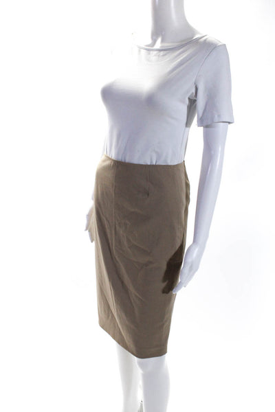 Elie Tahari Womens Wool High Rise Zip Up Knee Length Pencil Skirt Tan Size S