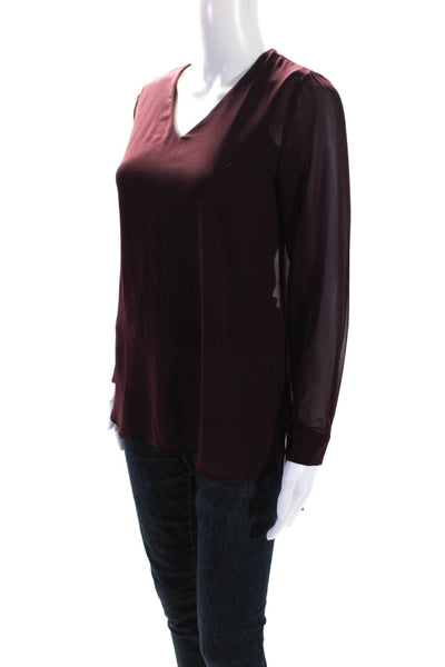 Vince Camuto Womens Georgette Overlay V-Neck Blouse Top Burgundy Size XXS