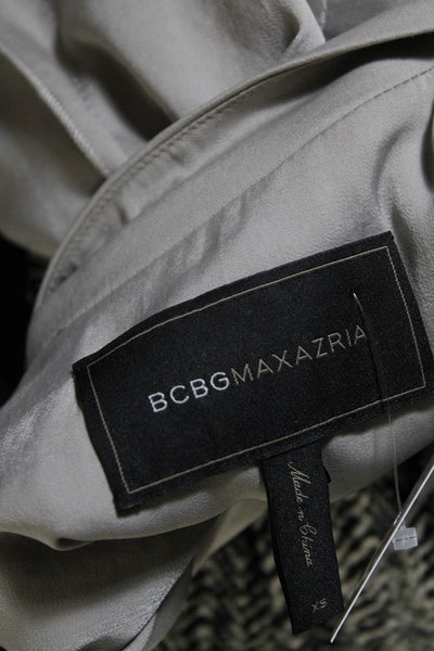 BCBG Max Azria Womens Satin Pleated Zip Up Mid Length Jacket Gray Size XS