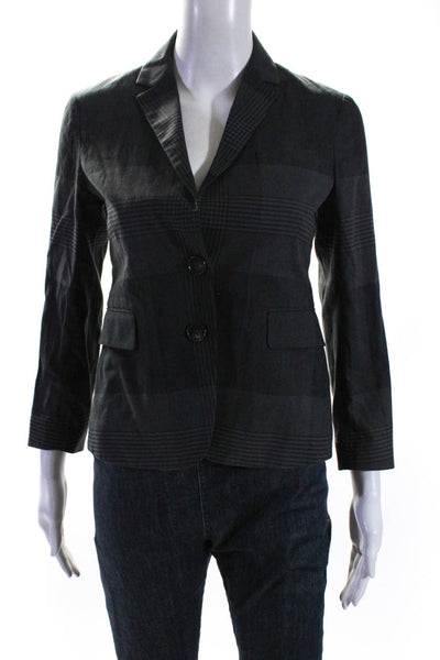 Theory Womens Cotton & Wool Plaid Notched Collar Blazer Jacket Gray Size 0