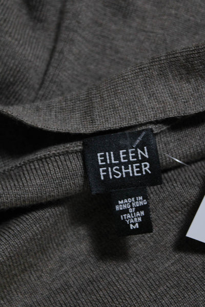 Eileen Fisher Womens Merino Wool Knit Open Front Cardigan Sweater Gray Size M