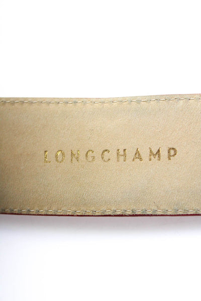 Longchamp Womens Medium Width Pebbled Leather Oval Buckle Belt Red