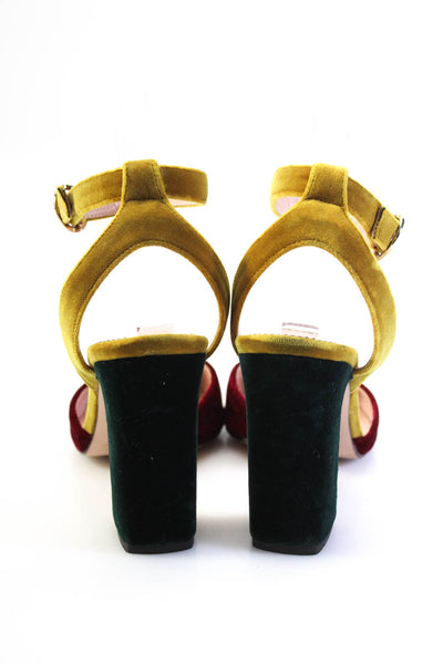 J Crew Womens Color Block Velvet Ankle Strap Sandals Red Yellow Green Size 7.5