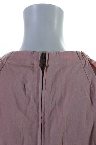 La Vie Womens Cotton Puff Sleeve V-Neck Zip Up Sheath Dress Pink Size S