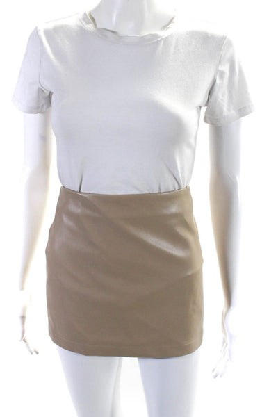 L'Academie Womens Vegan Leather Zip Up Mini Skirt Light Beige Size S