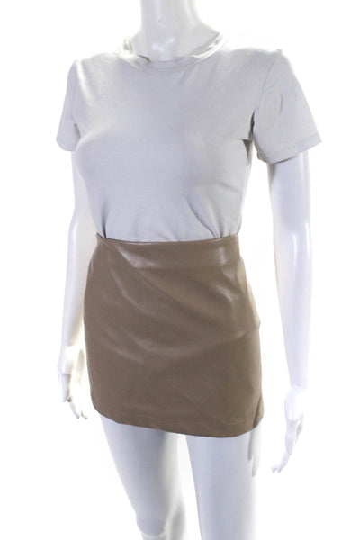 L'Academie Womens Vegan Leather Zip Up Mini Skirt Light Beige Size S