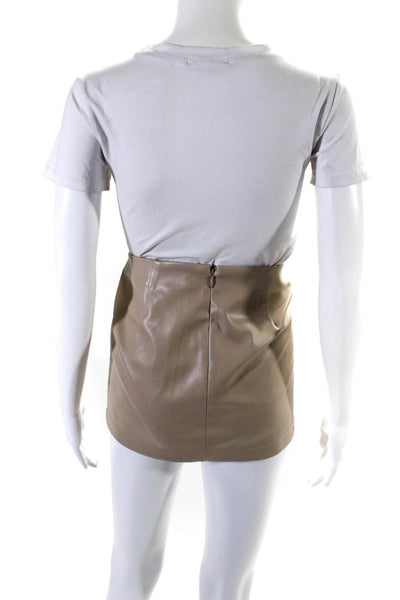 L'Academie Womens Vegan Leather Zip Up Mini Skirt Light Beige Size S