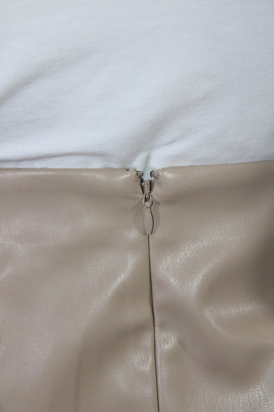 L'Academie Womens Vegan Leather Zip Up Mini Skirt Light Beige Size S