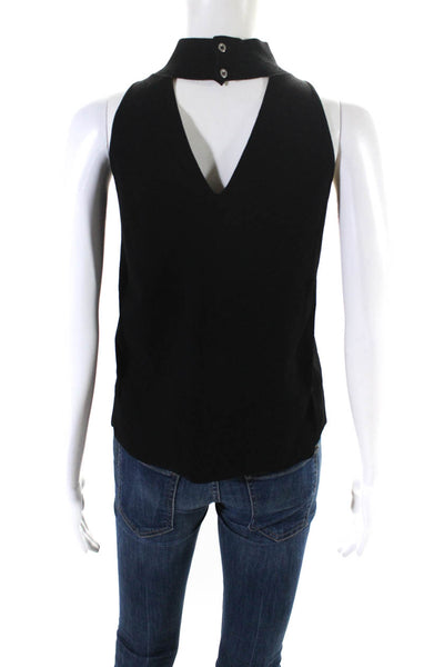 Milly Womens Knit Keyhole Button Up Mock Neck Sleeveless Blouse Top Black Size P
