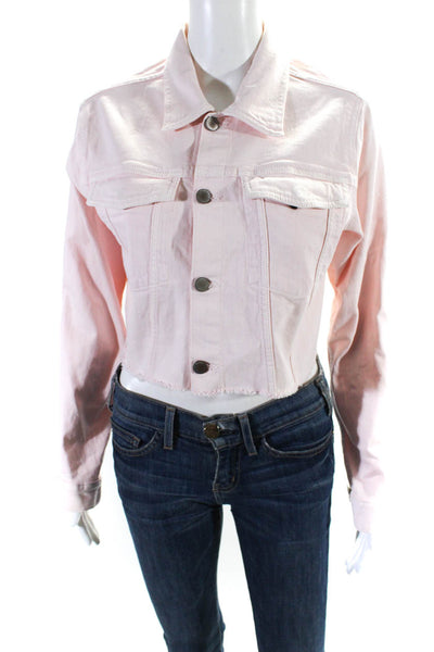 DL1961 Womens Stretch Denim Cut Off Button Up Jean Jacket Light Pink Size S