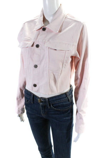 DL1961 Womens Stretch Denim Cut Off Button Up Jean Jacket Light Pink Size S