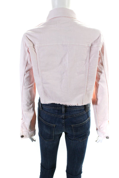 DL1961 Womens Stretch Denim Cut Off Button Up Jean Jacket Light Pink Size S