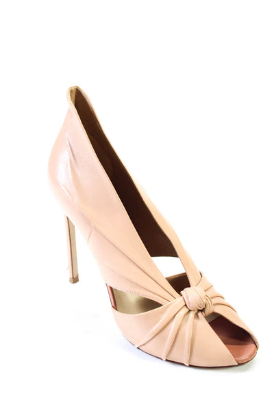 Francesco Russo Womens Leather Knotted Peep Toe Pumps Heels Beige Size 38 8