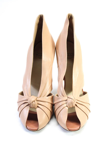Francesco Russo Womens Leather Knotted Peep Toe Pumps Heels Beige Size 38 8