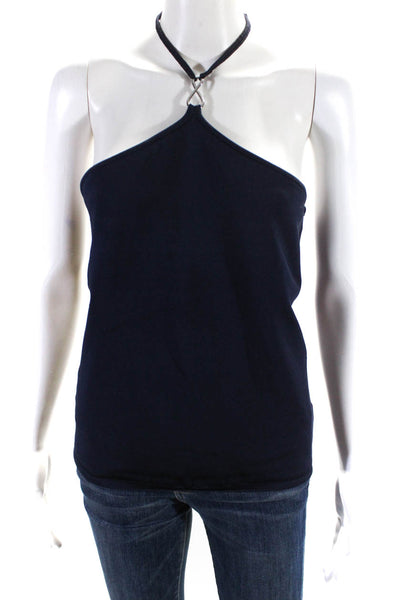 Ralph Lauren Womens Silk Blend Stretch Sleeveless Halter Top Navy Size L