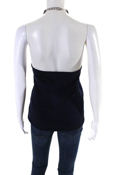 Ralph Lauren Womens Silk Blend Stretch Sleeveless Halter Top Navy Size L